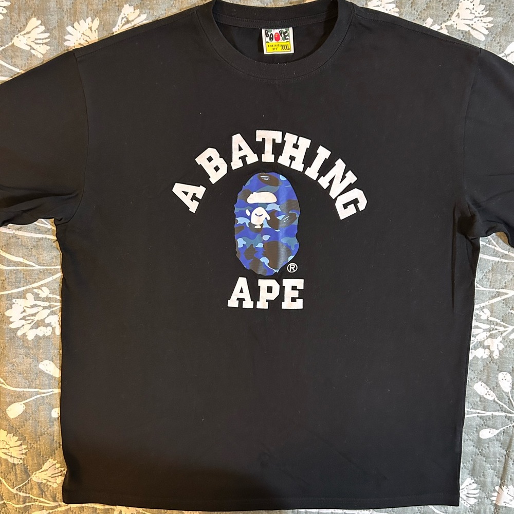 Bape Black Tee with Iconic Blue Camo Ape Logo NWOT!!! GREAT DEAL!!!